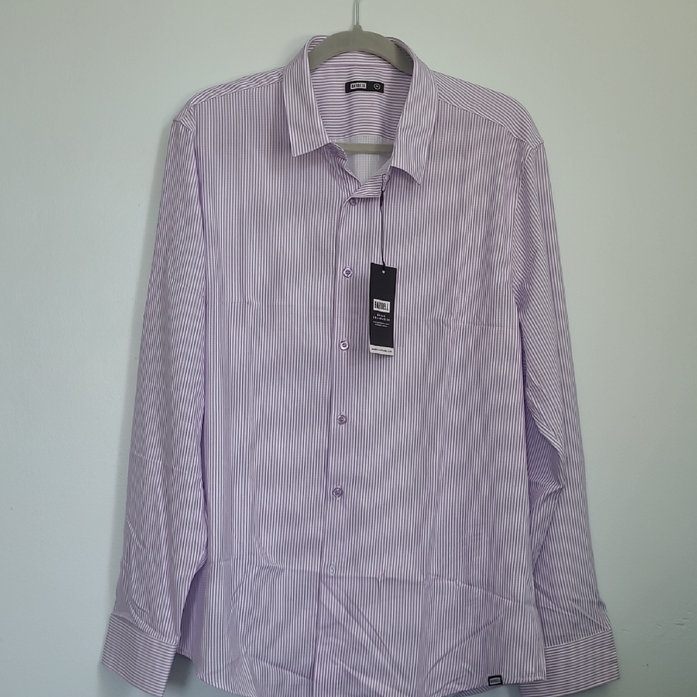 NWT Barbell Mens Motive Purple Striped Long-sleeved Shirt, XXL